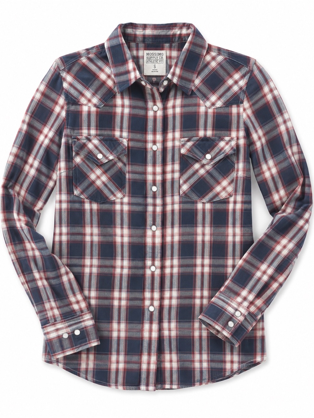 Vintage Mossimo Supply Co. Muted Navy and Red Plaid Button-Up Shirt Western Snap